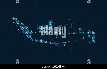 Indonesia digital dotted map. Shape of the country in cyan color ...