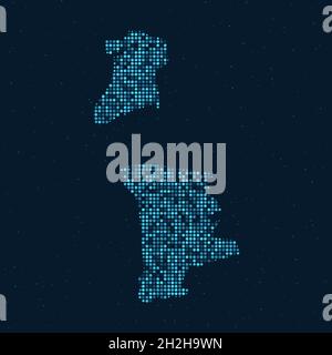 Abstract Dotted Halftone with starry effect in dark Blue background with map of Macao. Digital dotted technology design sphere and structure. vector i Stock Vector