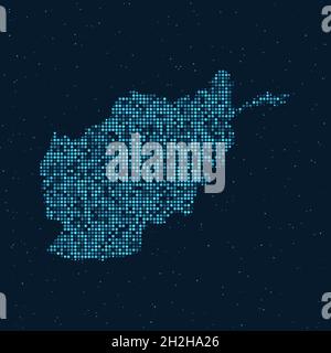 Abstract Dotted Halftone with starry effect in dark Blue background with map of Afghanistan. Digital dotted technology design sphere and structure. ve Stock Vector