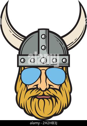 Viking head with aviator sunglasses vector illustration Stock Vector