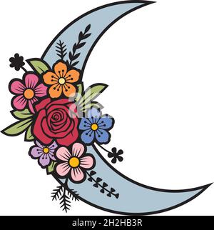 Floral moon vector illustration Stock Vector
