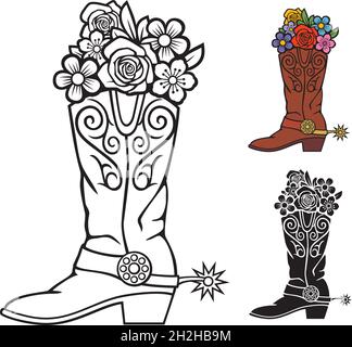 Cowboy boots with flowers vector illustration Stock Vector