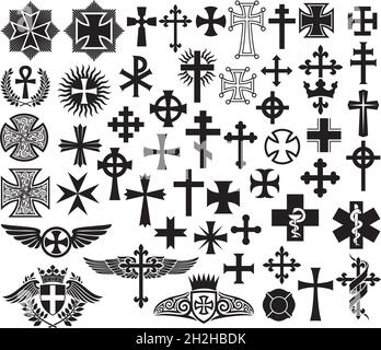 Maltese cross icon, Christian cross symbol, outline shape Stock Vector ...