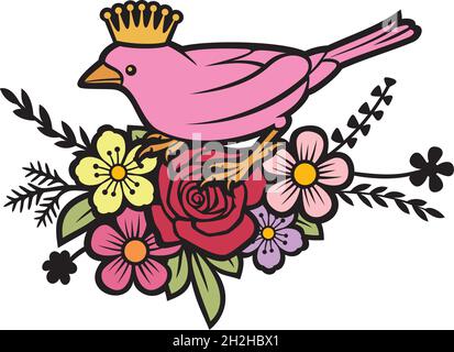 Bird in flowers with crown color vector oillustration Stock Vector