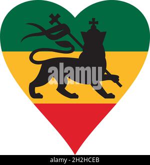 Rastafarian heart flag with the lion of Judah Stock Vector