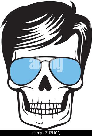 Human skull with aviator sunglasses Stock Vector