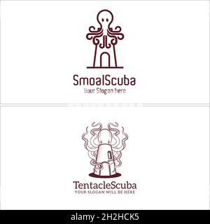 Set of animal sea building octopus logo design Stock Vector