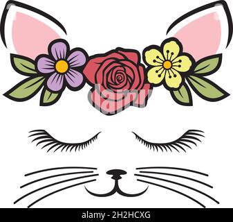 Cat with flower color vector illustration Stock Vector