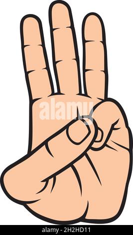 3 fingers color (hand and number three) vector illustration Stock Vector