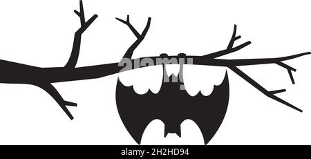 Bat hanging from tree vector illustration Stock Vector