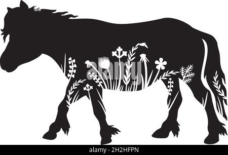 Pony  and flowers vector illustration Stock Vector