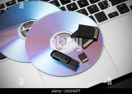 Multiple storage devices, data security, digital data storage Stock Photo