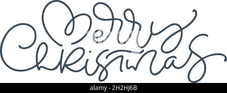 Merry Christmas vector hand drawn lettering monoline calligraphy text isolated on white background. Text for cards invitations, templates. Stock Stock Vector