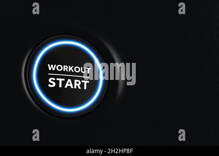 Startup Workout Car Engine Button on a Modern Car Dashboard Interior extreme closeup. 3d Rendering Stock Photo