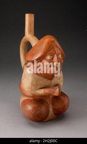 Spouted Vessel in the Form of a Seated Figure with Hands Held Together, 100 B.C./A.D. 500. Stock Photo