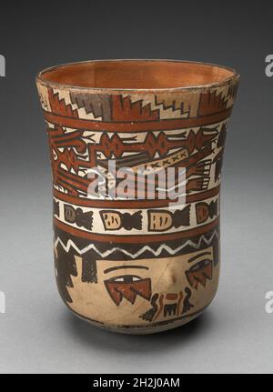 Beaker Depicting Human Head and Abstract Costumed Figures, 180 B.C./A.D ...