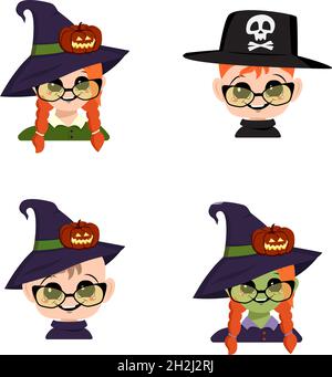 Avatar of girl with big eyes and glasses, wide happy smile in red Santa ...