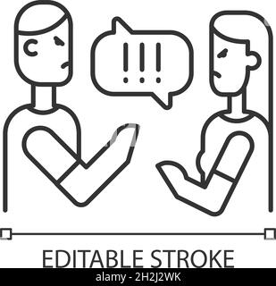 Couple criticizing each other linear icon Stock Vector