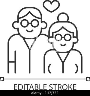 Elderly couple in love linear icon Stock Vector