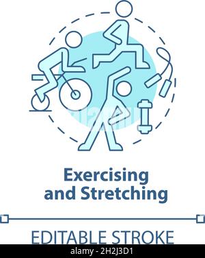 Exercising and stretching blue concept icon Stock Vector