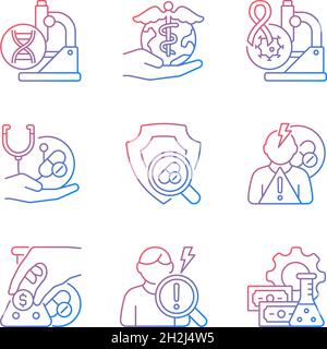 Medical research gradient linear vector icons set Stock Vector
