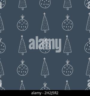 Christmas and New Year symbols tree seamless pattern. Vector cute print. Digital paper. Design element Stock Vector