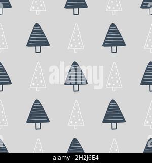 Christmas and New Year symbols tree seamless pattern. Vector cute print. Digital paper. Design element Stock Vector