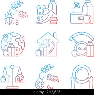 Hunger reasons gradient linear vector icons set Stock Vector