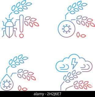 Crop loss reasons gradient linear vector icons set Stock Vector