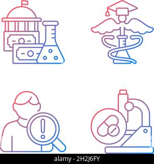 Experimental medicine gradient linear vector icons set Stock Vector