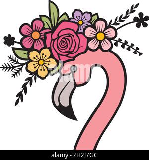 Flamingo head with flowers vector illustration Stock Vector