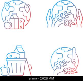 World hunger issues gradient linear vector icons set Stock Vector