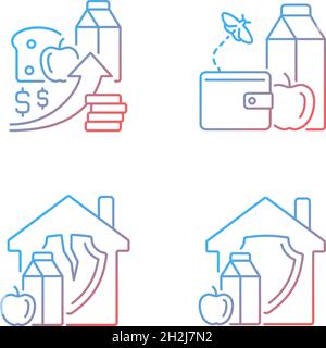 Poverty and hunger gradient linear vector icons set Stock Vector