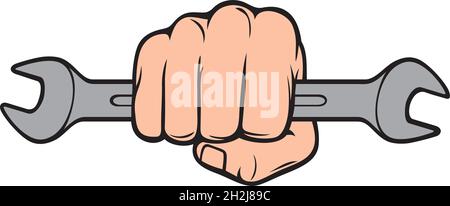 Fist holding adjustable wrench vector illustration Stock Vector