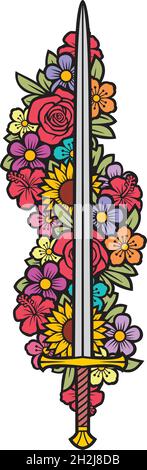 Sword and flowers vector illustration Stock Vector