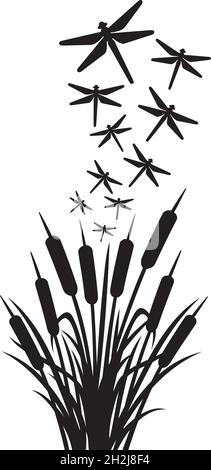Dragonfly and reeds vector illustration Stock Vector