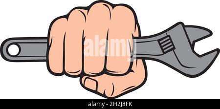 Fist holding adjustable wrench vector illustration Stock Vector