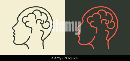 Human head with brain icon. Outline flat style icon. Isolated. Stock Vector