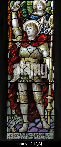 A stained glass window by Percy Bacon depicting Victory, St Peter's Church, Dunchurch, Warwickshire Stock Photo