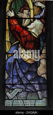 A stained glass window by Percy Bacon depicting Peace, St Peter's Church, Dunchurch, Warwickshire Stock Photo