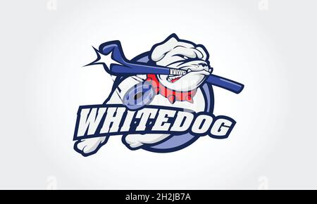 White Bulldog Vector Logo Illustration. This is a ice hockey sport logo, good for ice hockey team or ice hockey tournament. Stock Vector