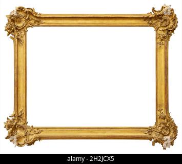 Beautiful rectangular vintage wooden old golden frame, isolated on white background Stock Photo