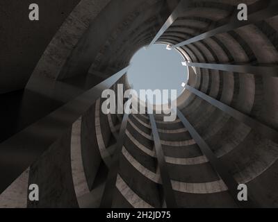 Spiral ramp interior. Dark abstract architecture background. 3d ...