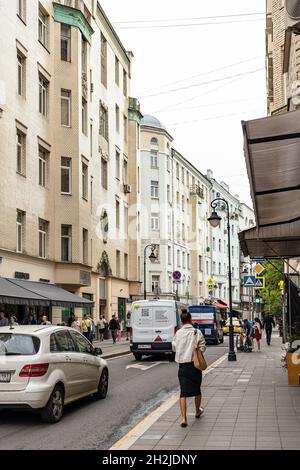 Moscow, Russia - August 21, 2021: Malaya Bronnaya Street in Moscow city in summer evening. The modern name was given by Bronnaya (Armor) Sloboda, esta Stock Photo