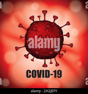 Vector illustration of Coronavirus on a blurry red background Stock Vector