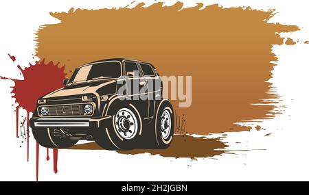 Cartoon jeep on grunge background. Available EPS-8 vector format separated by groups and layers for easy edit Stock Vector