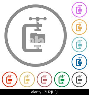 Folder compression solid flat color icons in round outlines on white background Stock Vector