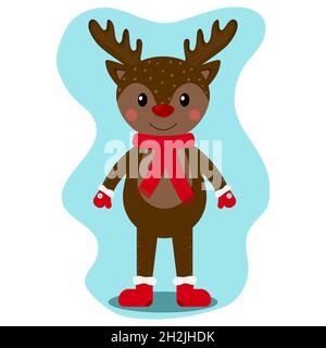 Santa's reindeer in boots and mittens isolated Stock Vector