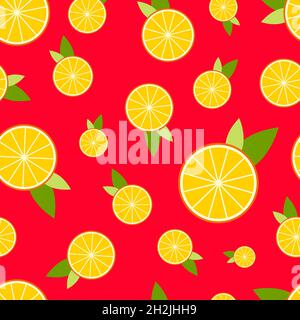 Bright pattern with oranges on a red background Stock Vector