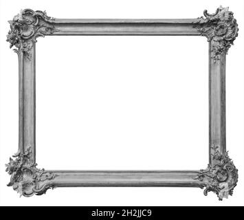 Beautiful rectangular vintage wooden old silver-plated, silver frame, isolated on white background Stock Photo